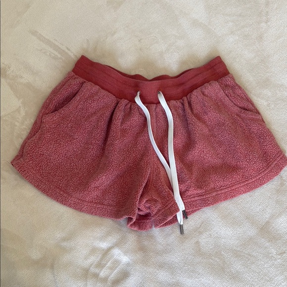 Avia Pants - Cozy Red Fleece Shorts with Drawstring